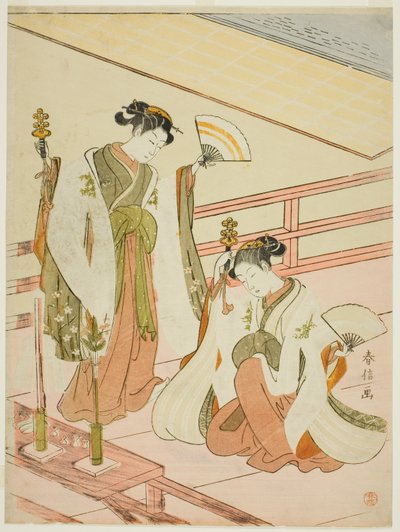 Shrine Maidens Ohatsun ja Onamin tanssi tekijältä Suzuki Harunobu