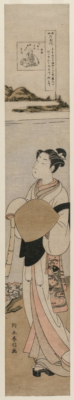 Pappi Kukai Tama-joen rannalla Koya-vuorella (sarjasta The Six Tama Rivers in Everyday Life) tekijältä Suzuki Harunobu