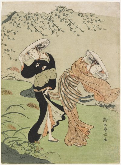Kaksi naista kovalla tuulella, n. 1767 tekijältä Suzuki Harunobu