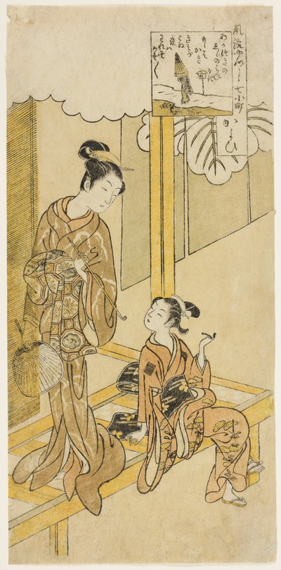 Visiting (Kayoi), from the series "The Seven Fashionable Aspects of Komachi (Furyu yatsushi nana Komachi)" tekijältä Suzuki Harunobu