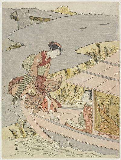 Nainen nousemassa veneeseen, n. 1767 tekijältä Suzuki Harunobu
