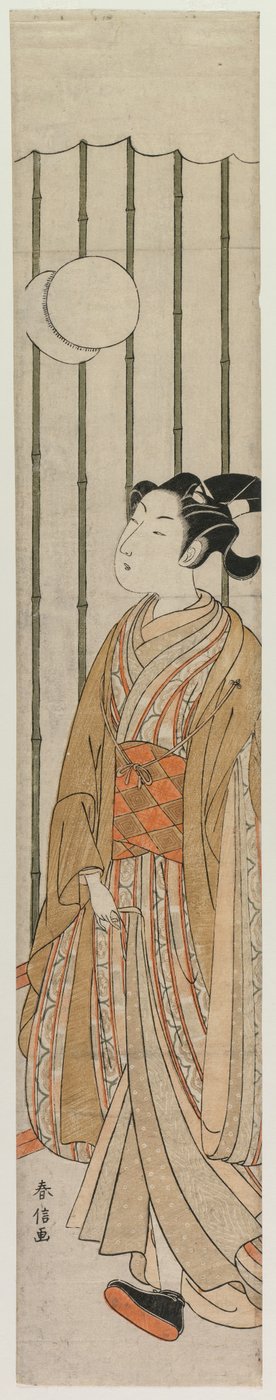Nuori mies pelaa jalkapalloa, 1760-luvun loppu. tekijältä Suzuki Harunobu