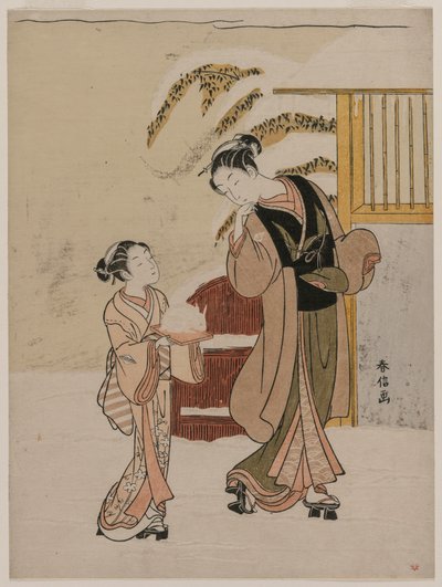 Nuori nainen ihailemassa lumikania, 1760-luvun loppu. tekijältä Suzuki Harunobu