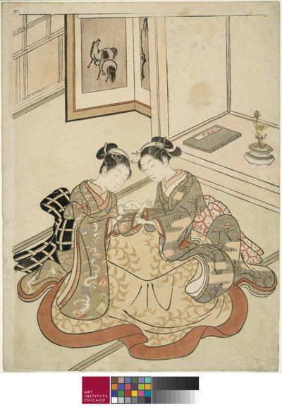Nuoret naiset leikkivät kissan kehdolla, n. 1767-68 tekijältä Suzuki Harunobu