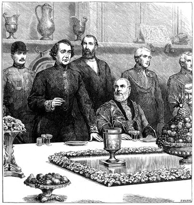 Lord Beaconsfield juhlaillassa Guildhallissa, 1800-luvun lopulla, 1900 tekijältä Swain