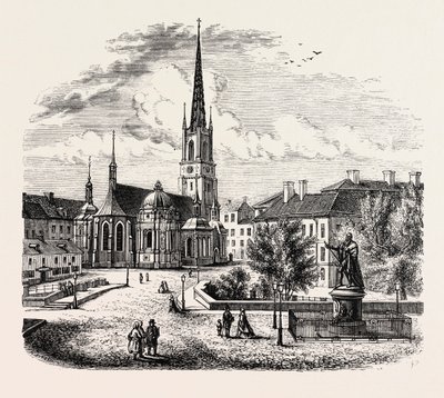 Riddarholmenin kirkko, Riddarholmskyrka, Tukholma, Ruotsi (kaiverrus). tekijältä Swedish School