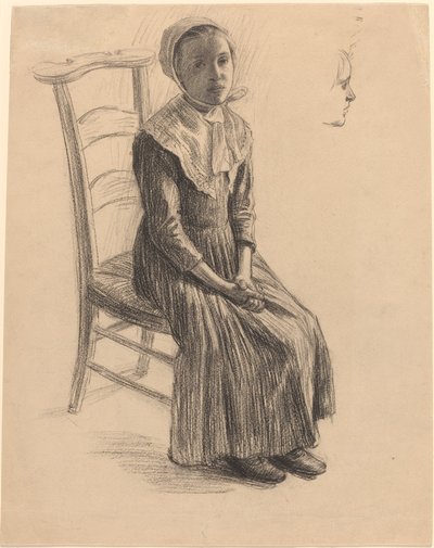 Istuva tyttö talonpoika-asussa tekijältä Swiss 19th Century