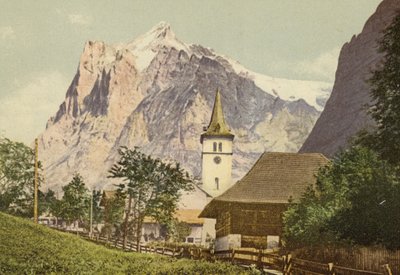 Berner Oberland: Grindelwald ja kirkko (värillinen kuva) tekijältä Swiss Photographer