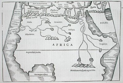 Afrikka, Caius Julius Solinuksen teoksesta "Polyhistor" of things ympäri maailman..., julkaistu Basel 1543 (puupiirros) tekijältä Swiss School