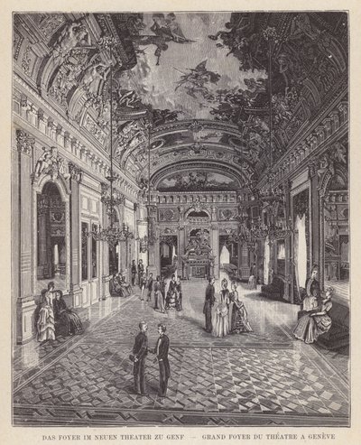 Geneven uuden teatterin aula, Grand Foyer du Theatre a Geneve (kaiverrus) tekijältä Swiss School