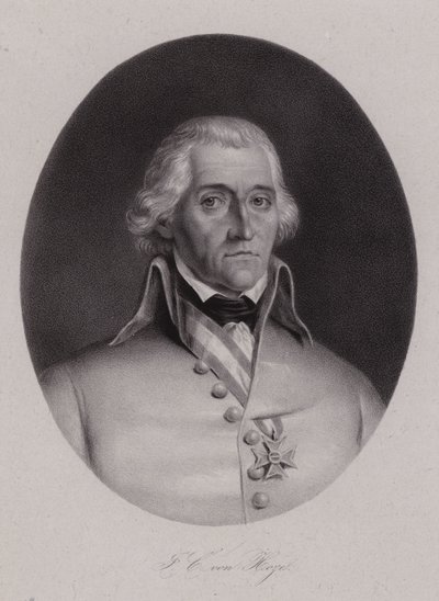 Friedrich Freiherr von Hotze, sveitsiläinen kenraali Itävallan armeijassa Ranskan vallankumoussotien aikana (kaiverrus) tekijältä Swiss School