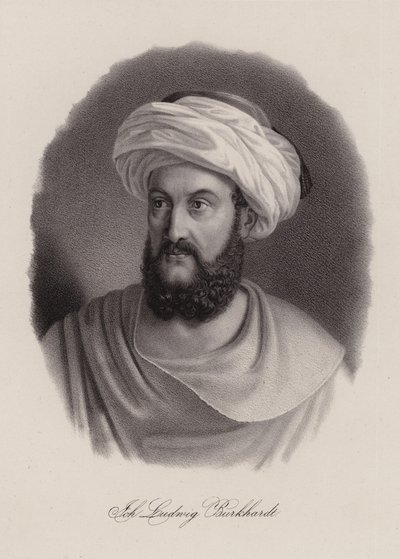 Johann Ludwig Burckhardt, sveitsiläinen matkailija ja maantieteilijä (kaiverrus) tekijältä Swiss School