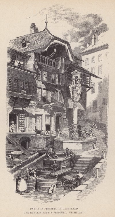 Juhlat Freiburg im Uechtlandissa, Une Rue Ancienne ja Fribourg, Uechtland (kaiverrus) tekijältä Swiss School