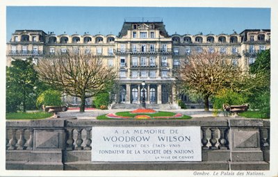 Postikortti Palais des Nationsista Genevessä, postikortti n. 1924 tekijältä Swiss School
