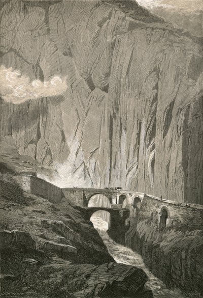 Devils Bridge.-St. Gothard Road, Schollenen rotko tekijältä Swiss School