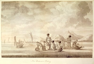 Add.23920, f.44 Uusiseelantilaisten kalastus, tammikuu 1770 tekijältä Sydney Parkinson