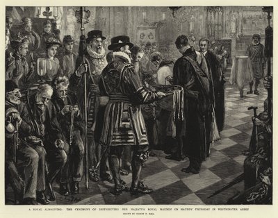 Kuninkaallinen almujen antaminen, Hänen Majesteettinsa kuninkaallisen ruusun jakoseremonia suurena torstaina Westminster Abbeyssa tekijältä Sydney Prior Hall