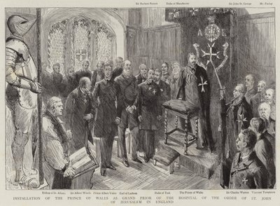 Walesin prinssin nimittäminen Jerusalemin Pyhän Johanneksen ritarikunnan sairaalan suurprioriksi Englannissa tekijältä Sydney Prior Hall