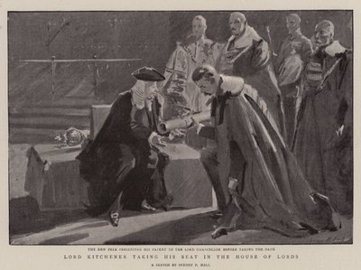 Lord Kitchener ottaa paikkansa Lordihuoneessa tekijältä Sydney Prior Hall