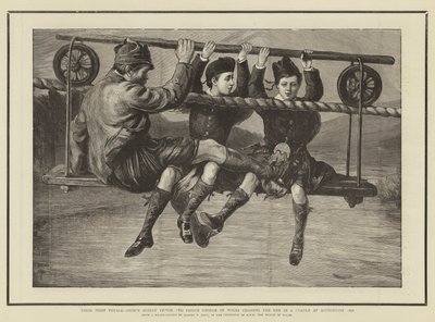 Ensimmäinen matka, prinssi Albert Victor ja Walesin prinssi George ylittivät Deen kehdossa Abergeldiessä 1876 tekijältä Sydney Prior Hall