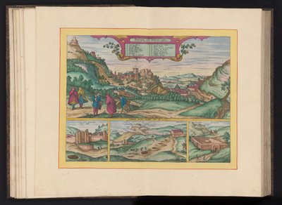 Gezicht op het Alhambra en de stad Granada Granadan kaunein linna, jota kutsutaan yleisesti Alhambraksi, idästä katsottuna (otsikko esineessä) tekijältä Symon Novelanus (possibly)