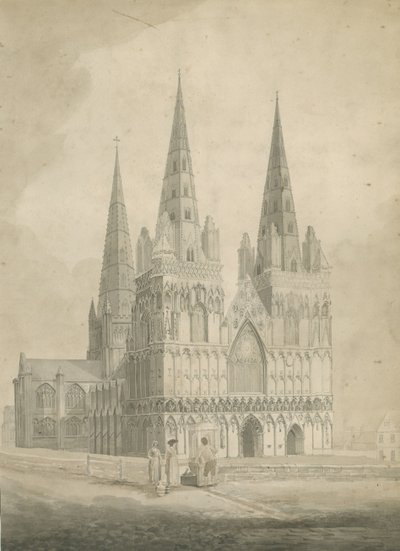 Lichfield Cathedral - West Front: seepiapiirros, nd [1782] tekijältä T Carter