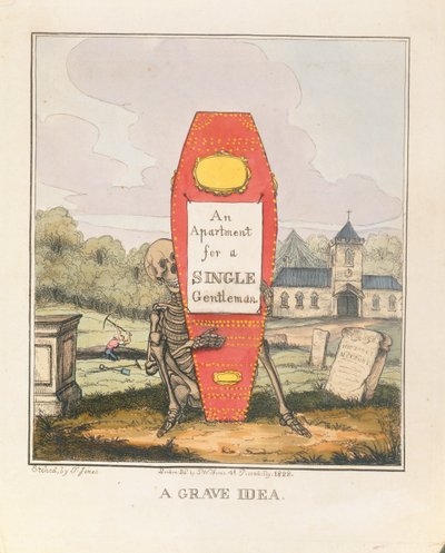 Vakava idea: Asunto naimattomalle herrasmiehelle, pubi. 1828 (värikaiverrus) tekijältä T. Hampson Jones