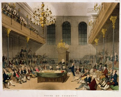 House of Commons Interior, Ackermannin "Lontoon mikrokosmos" tekijältä T. and Pugin A.C. Rowlandson