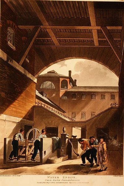 Vesimoottori, Coldbath Fields Prison, Ackermannin "Microcosm of London" tekijältä T. and Pugin A.C. Rowlandson
