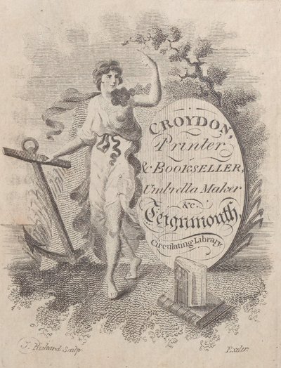 Kauppakortti Croydonille, painotalolle, kirjakauppiaalle ja sateenvarjovalmistajalle, 1800-luku, 1800-luku. tekijältä T. Rickard