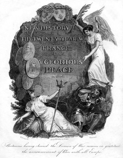Britannia kahlitettuaan sodan demonin, 1816. tekijältä T. Wallis