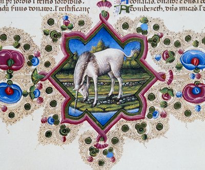 Reunusfriisi sivun alaosassa yksisarvisella, osa II f 245, v, Borso d