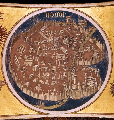 Rooman perspektiivikartta antiikin muistomerkeillä, 1414 tekijältä Taddeo di Bartolo