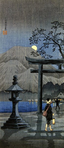 Lyhty ja Torin portti (värillinen puupiirros) tekijältä Takahashi  Hiroaki