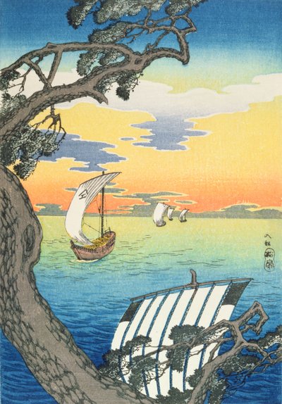 Returning Boats, noin 1930-luku (värillinen puupalikkaprintti) tekijältä Takahashi Hiroaki
