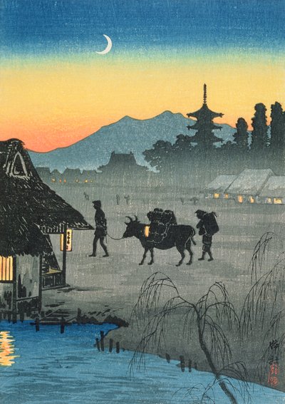 Paluu kylään, 1930-luku (värillinen puupainatus) tekijältä Takahashi Hiroaki