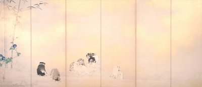 Wisterian ja aamun kunnian näyttö koirien kanssa tekijältä Takeuchi Seiho