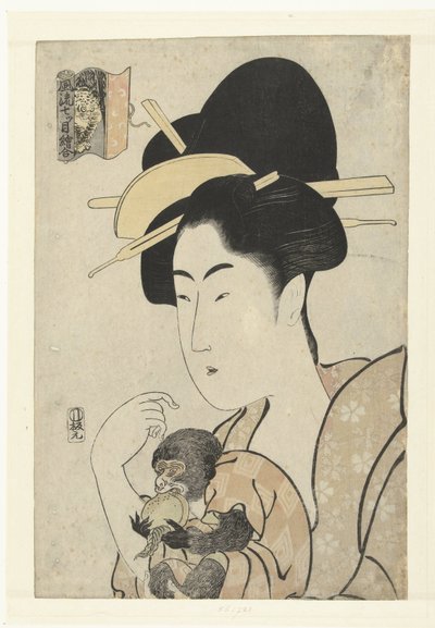 Nainen apinan kanssa: Apina ja tiikeri Elegant Print Equations of Seven Eyes (sarjan nimi) Furyu nanatsume e-awase (sarjan nimi esineessä) tekijältä Tamagawa Shucho