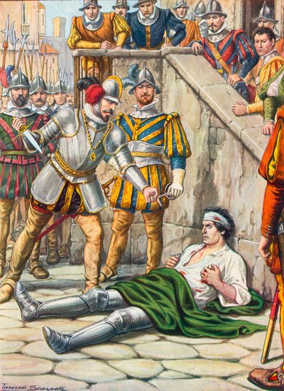 Francesco Ferrucin kuolema Gavinanan taistelun jälkeen 3. elokuuta 1530 tekijältä Tancredi Scarpelli