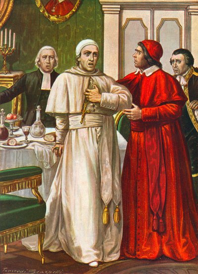 Paavi Klemens XIV sairastui äkilliseen sairauteen, jonka epäiltiin johtuvan jesuiittojen antamasta myrkystä 1774 tekijältä Tancredi Scarpelli