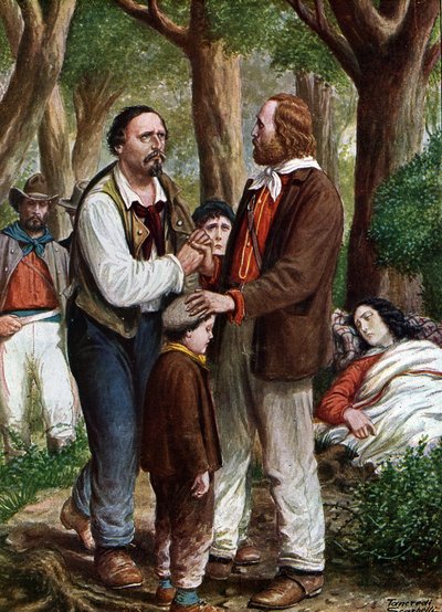 Risorgimento: Giuseppe Garibaldi italialainen patriootti (1807-1882) jäähyväiset Angelo Brunetti dit Ciceruacchio a la mort d