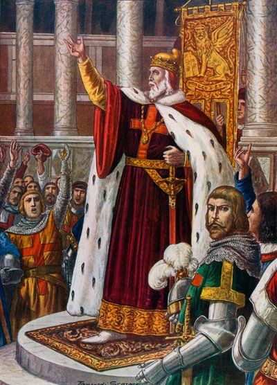 Venetsian dogi San Marcossa kutsuu ihmisiä ja sotilaita liittymään ristiretkeen, n. 1095 tekijältä Tancredi Scarpelli