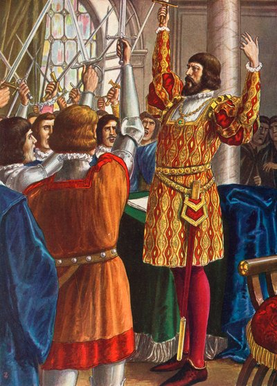 Milanolaiset julistavat Antonio Trivulzion ja muiden kehotuksesta Ambrosian tasavallan tekijältä Tancredi Scarpelli