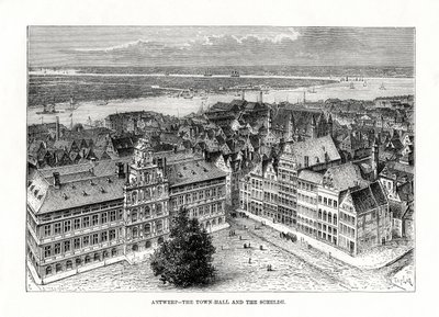 Kaupungintalo ja Schelde-joki, Antwerpen, Belgia, 1879 tekijältä Taylor