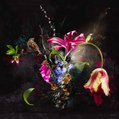 BOUQUET XXI, 2018 (sekoitettu media kankaalle) tekijältä Teis Albers