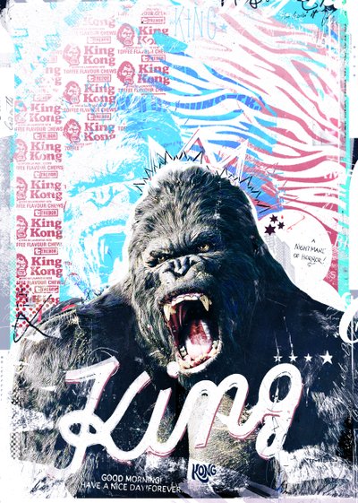 Kuningas, 2017 (kollaasi kankaalle) tekijältä Teis Albers