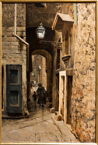 Cavalieri Street Firenzen vanhassa getossa, n. 1882 (öljy kankaalle) tekijältä Telemaco Signorini