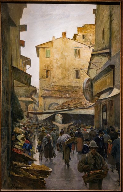 Vanha tori Degli Speziali -kadulta, n. 1882 (öljy kankaalle) tekijältä Telemaco Signorini