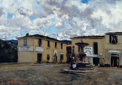 Settignanon aukio, noin 1889 (öljy kankaalle) tekijältä Telemaco Signorini