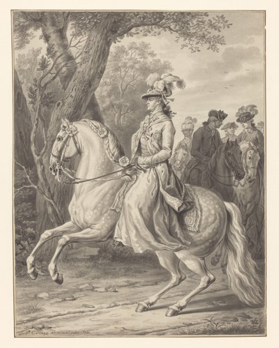 Preussin Wilhelmina, Orange-Nassaun prinsessa, hevosen selässä tekijältä Tethart Philip Christian Haag (signed by artist)
